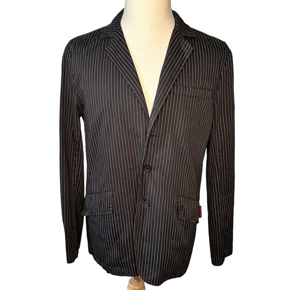 Tripp NYC blazer Y2K goth black white pinstripe men's L - Picture 2 of 7
